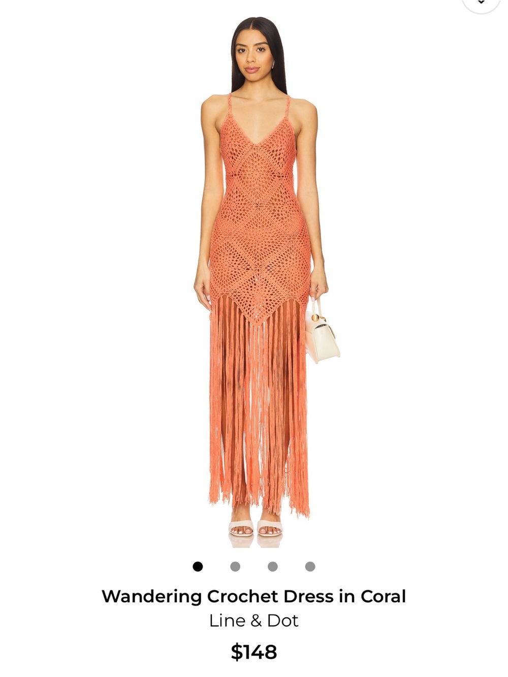 Line & dot wandering crochet dress in coral